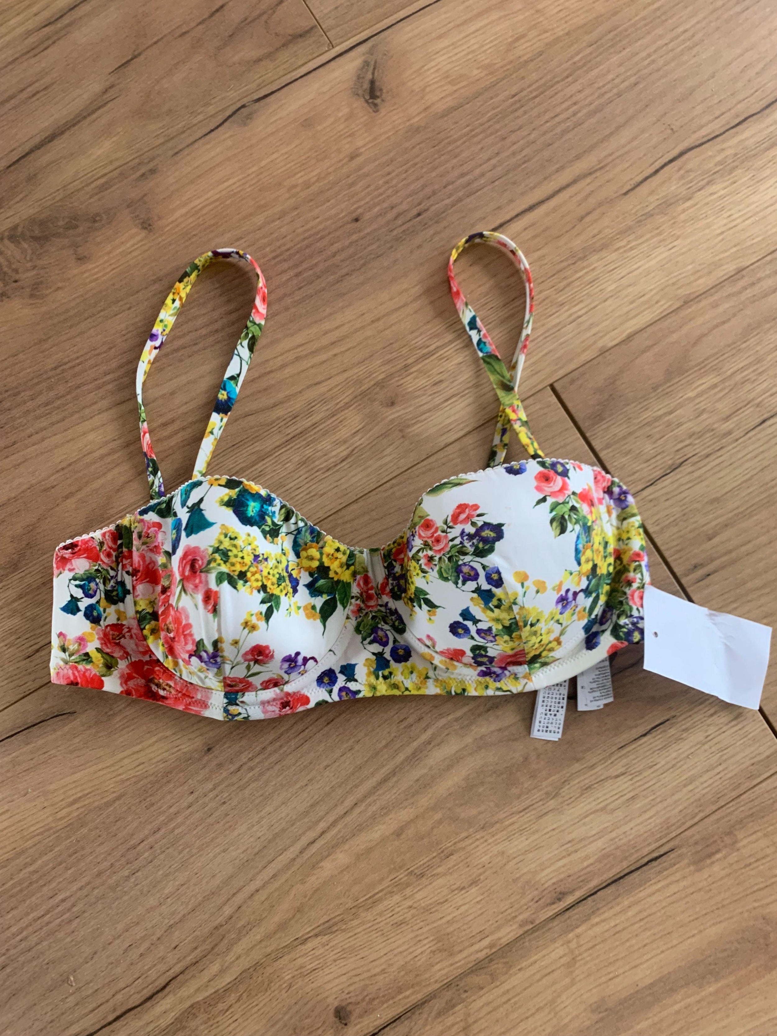 Dolce & Gabbana White Floral Bikini Top