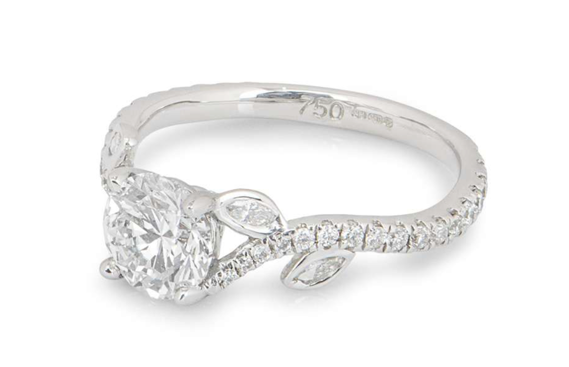 Intricate Floral White Gold Round Brilliant Cut Diamond Ring