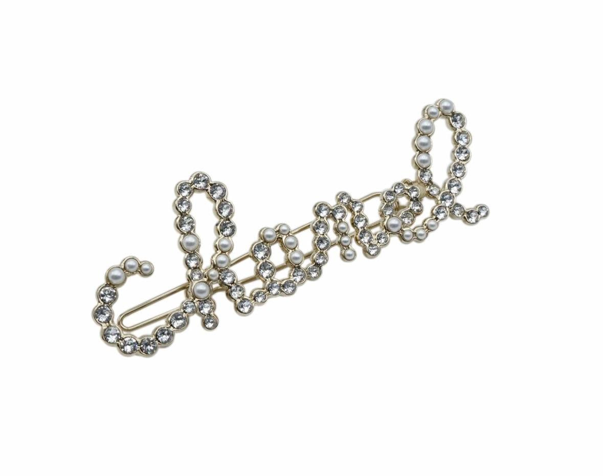Chanel Faux Pearl Logo Hair Clip