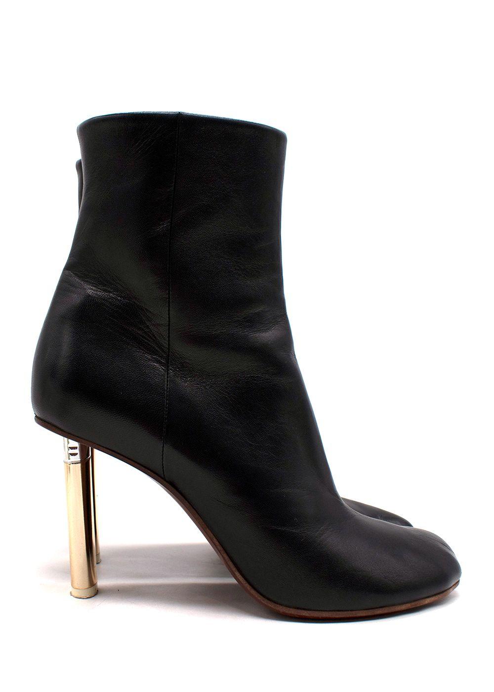 Vetements Black Leather Ankle Boots with Gold Tone Heel