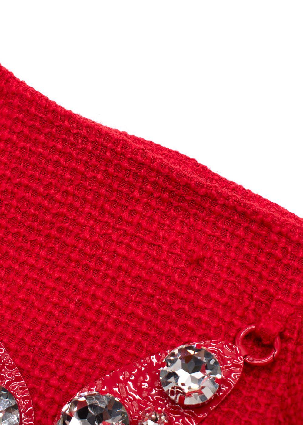 Area Red Crystal Embellished Mini Skirt