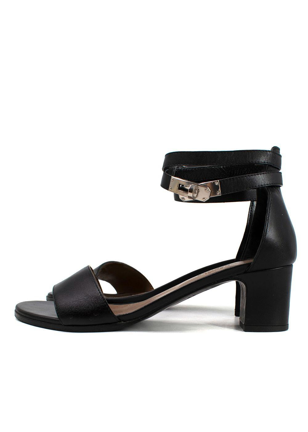 Hermes Black Leather Manege Sandals