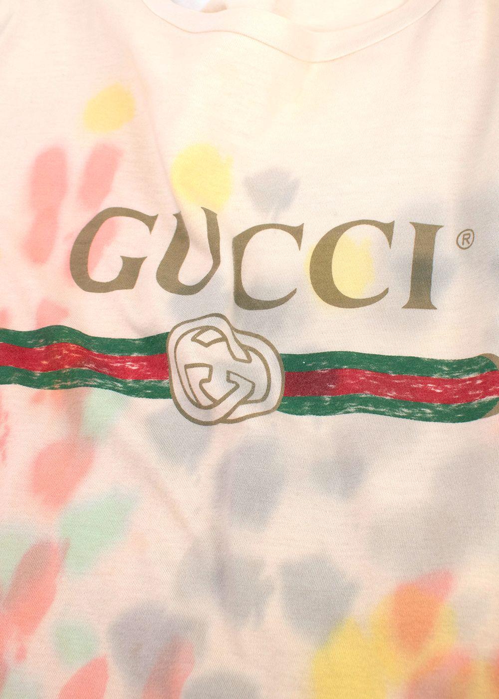 Gucci Cream Multicolour Tie-dye Logo T-Shirt