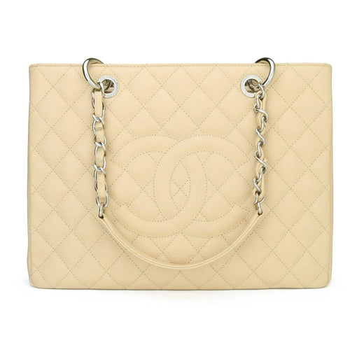 Beige Caviar Grand Shopping Tote (GST) with Silver Hardware