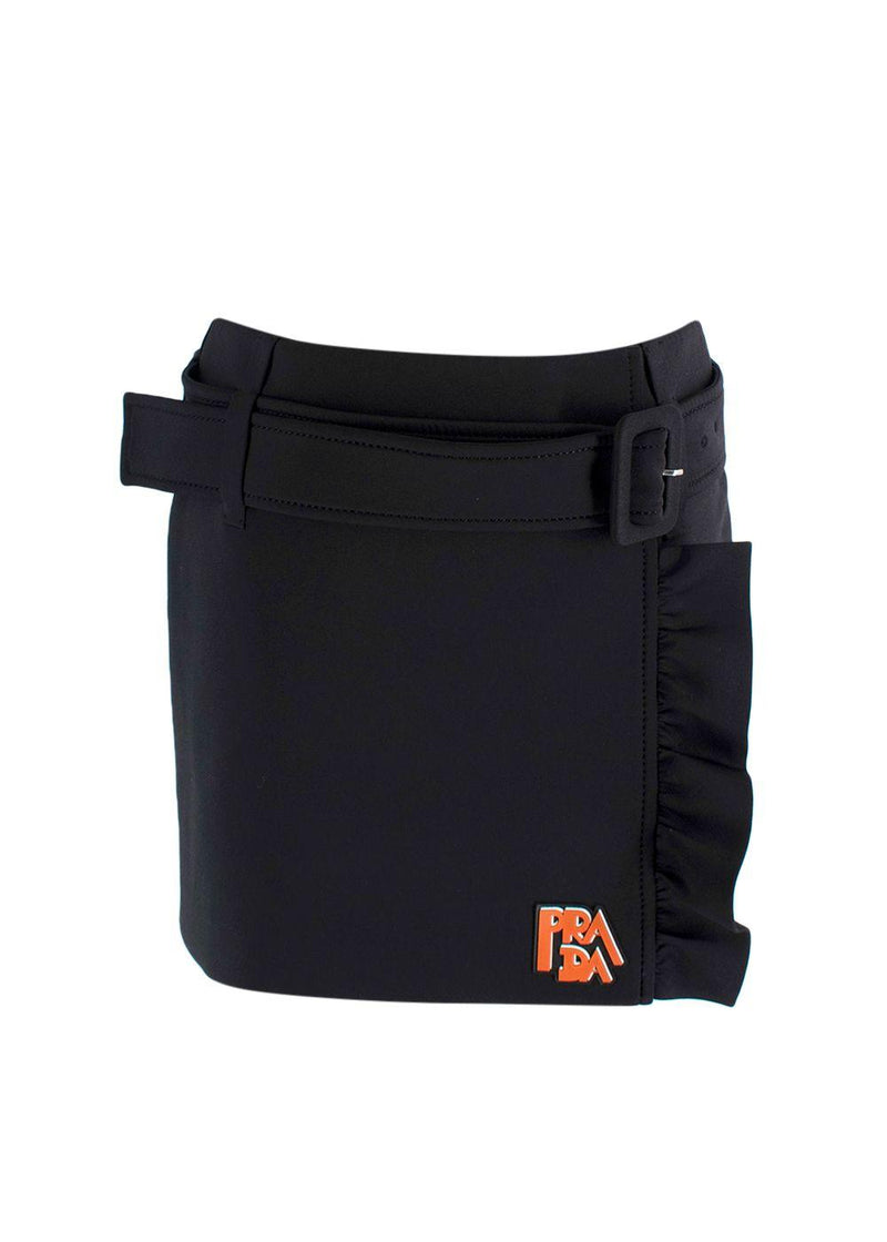 Prada Black Technical Jersey Ruffle Mini Skirt