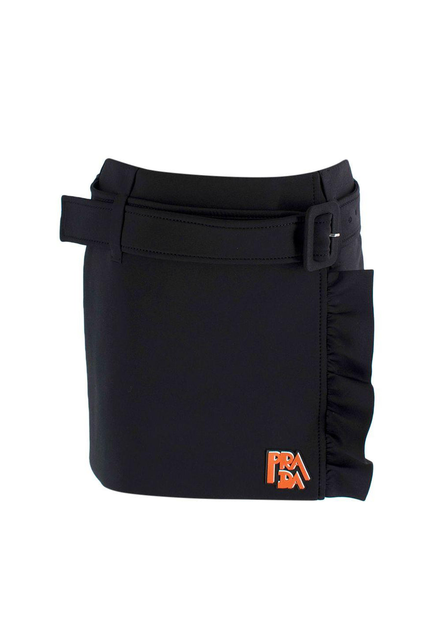 Prada Black Technical Jersey Ruffle Mini Skirt
