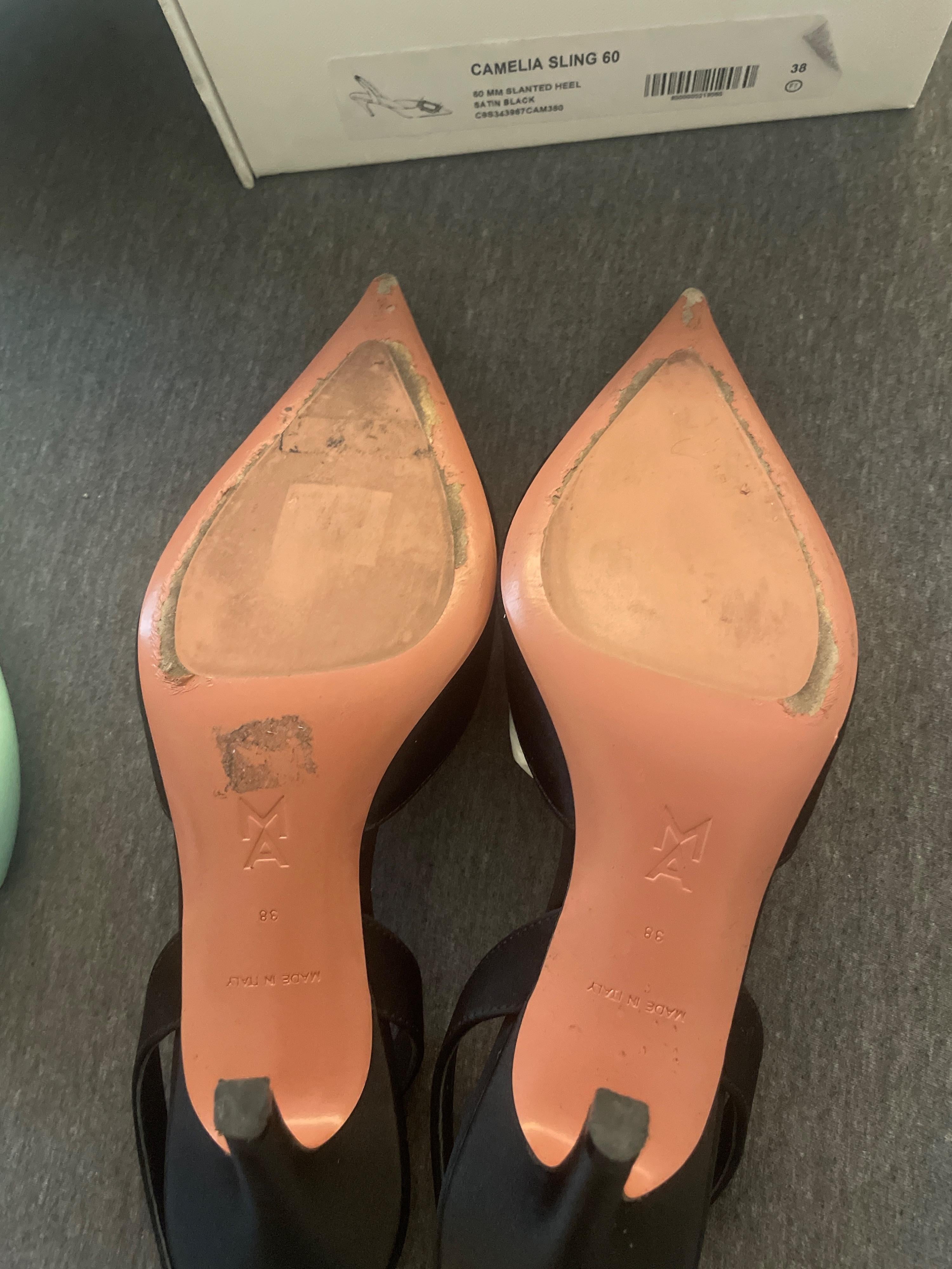 Amina Muaddi Black Satin Camelia Sling Back