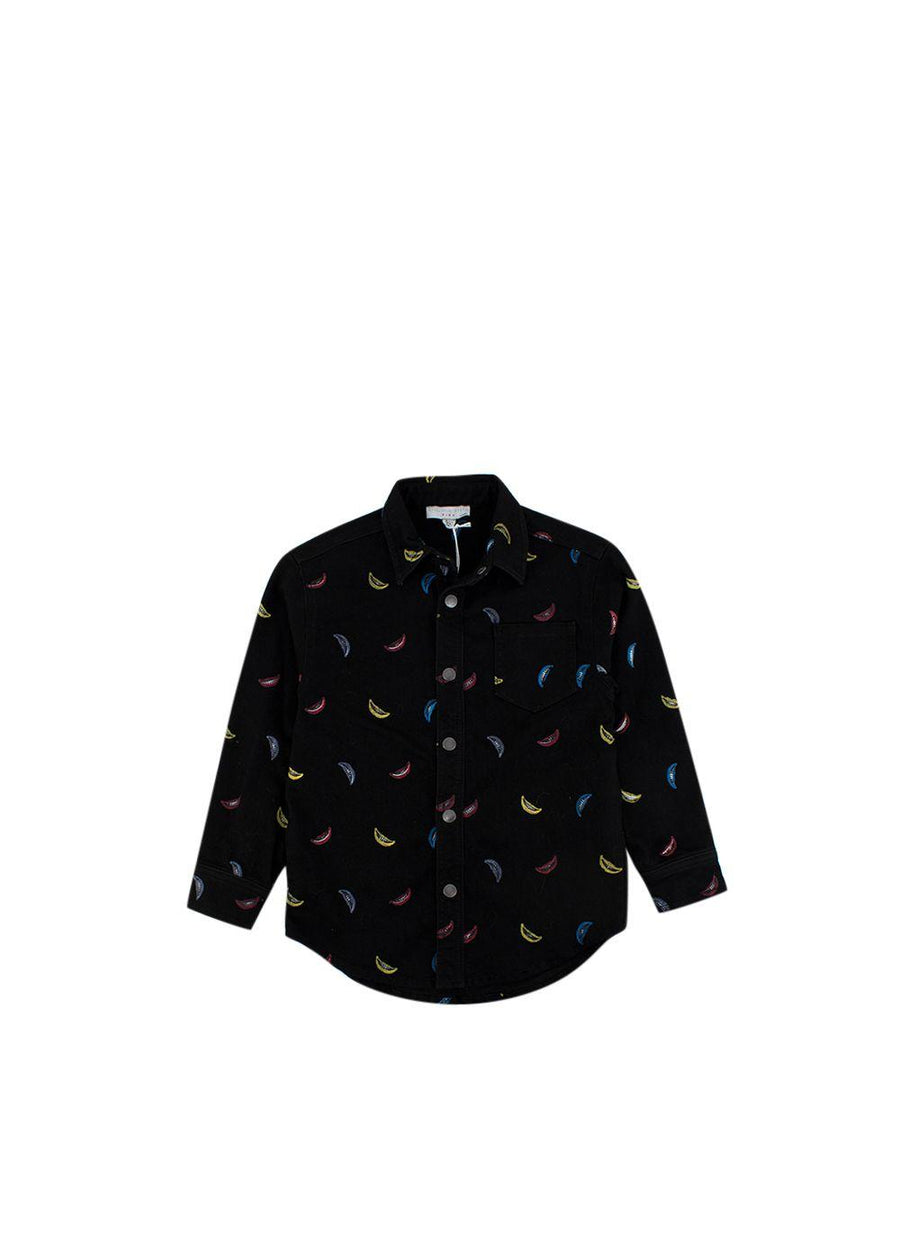 Black Banana Print Denim Shirt