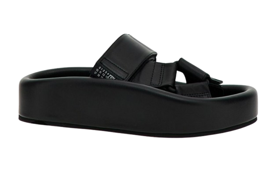 MM6 Black Leather Sandals