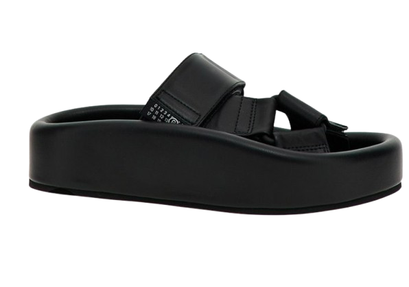 MM6 Black Leather Sandals
