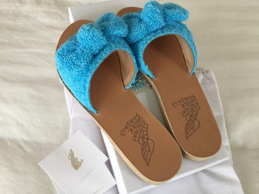 Ancient Greek blue towelling coated sandals