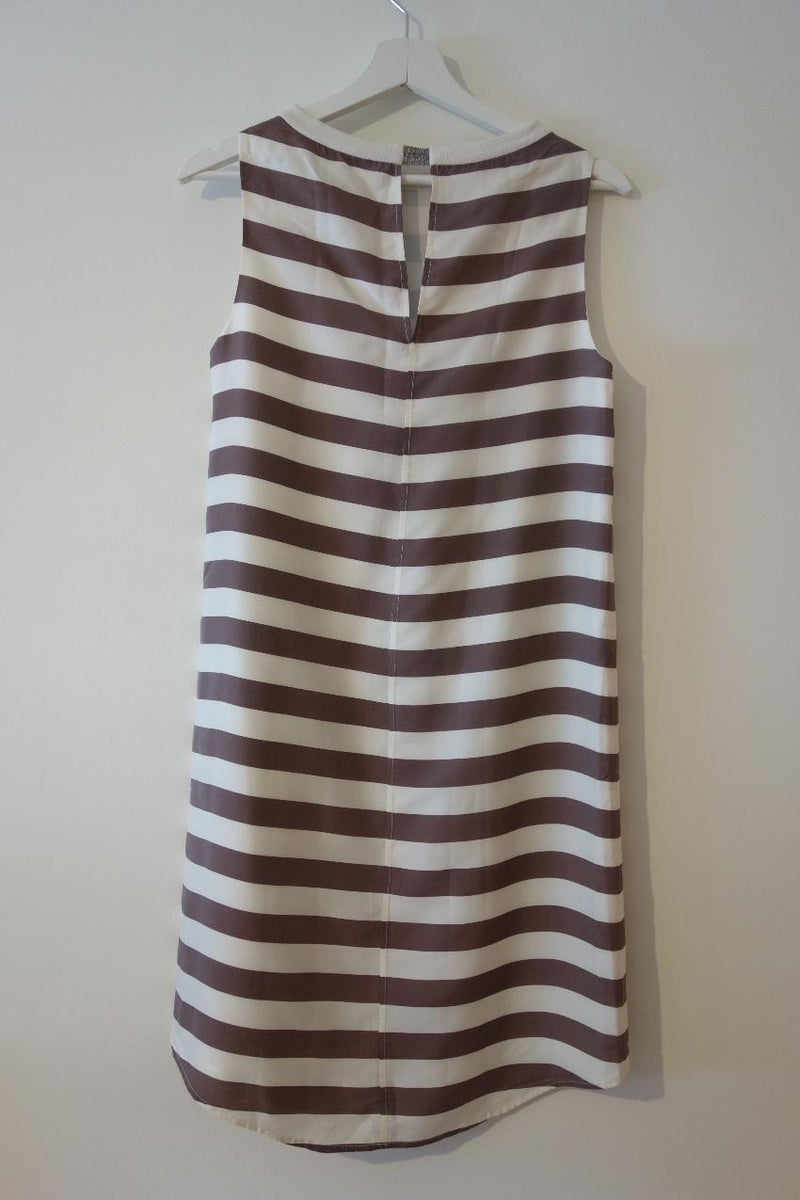 Brunello Cucinelli High-Low Striped A-Line Dress