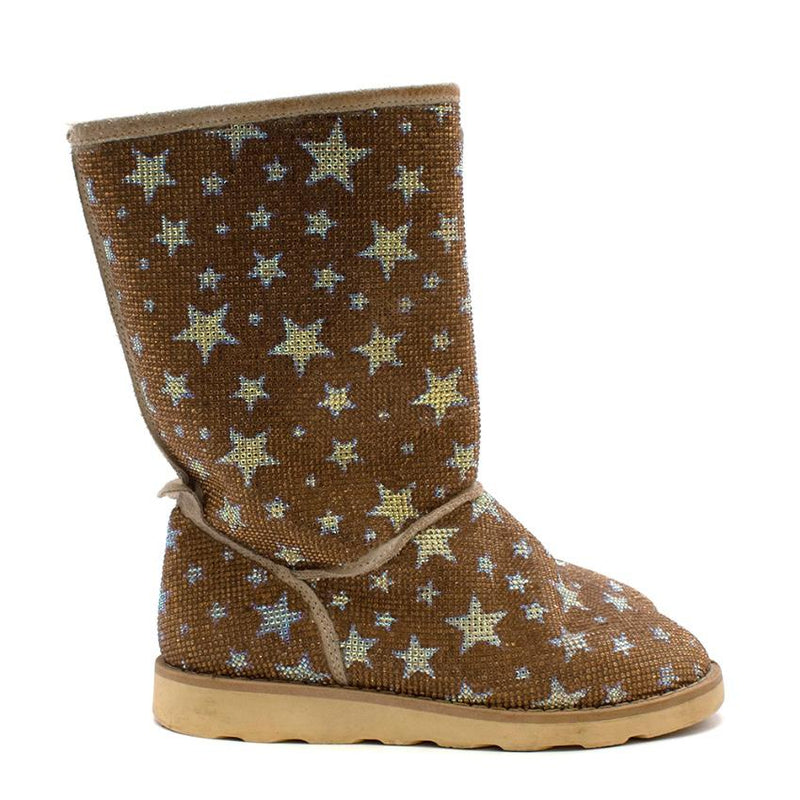 Missouri Kids Crystal Gold Stars Pattern Shearling-lined Boots