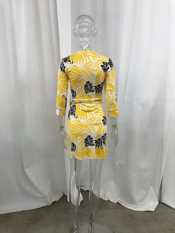 DVF Yellow Silk Floral Wrap Dress
