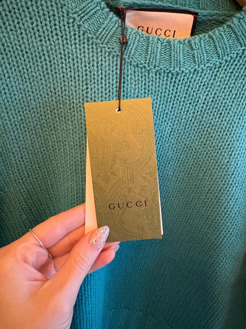 Gucci Green Feather Cuff Sweater