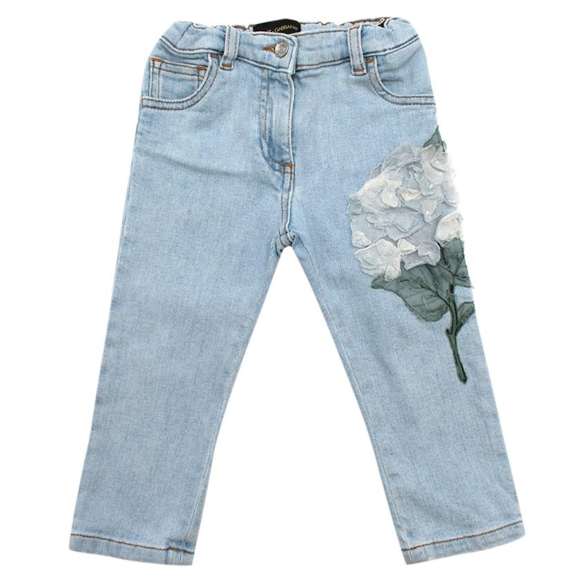 Dolce & Gabbana Girls Denim Flower Embroidered Jeans