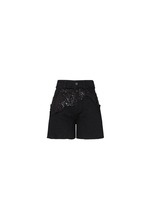 black sequin denim shorts