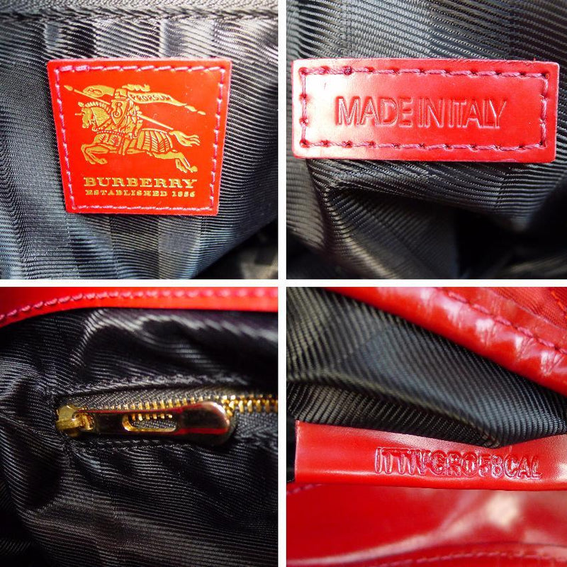 Burberry Red Quilted Fabric Patent Leather Hobo Shoulder Bag