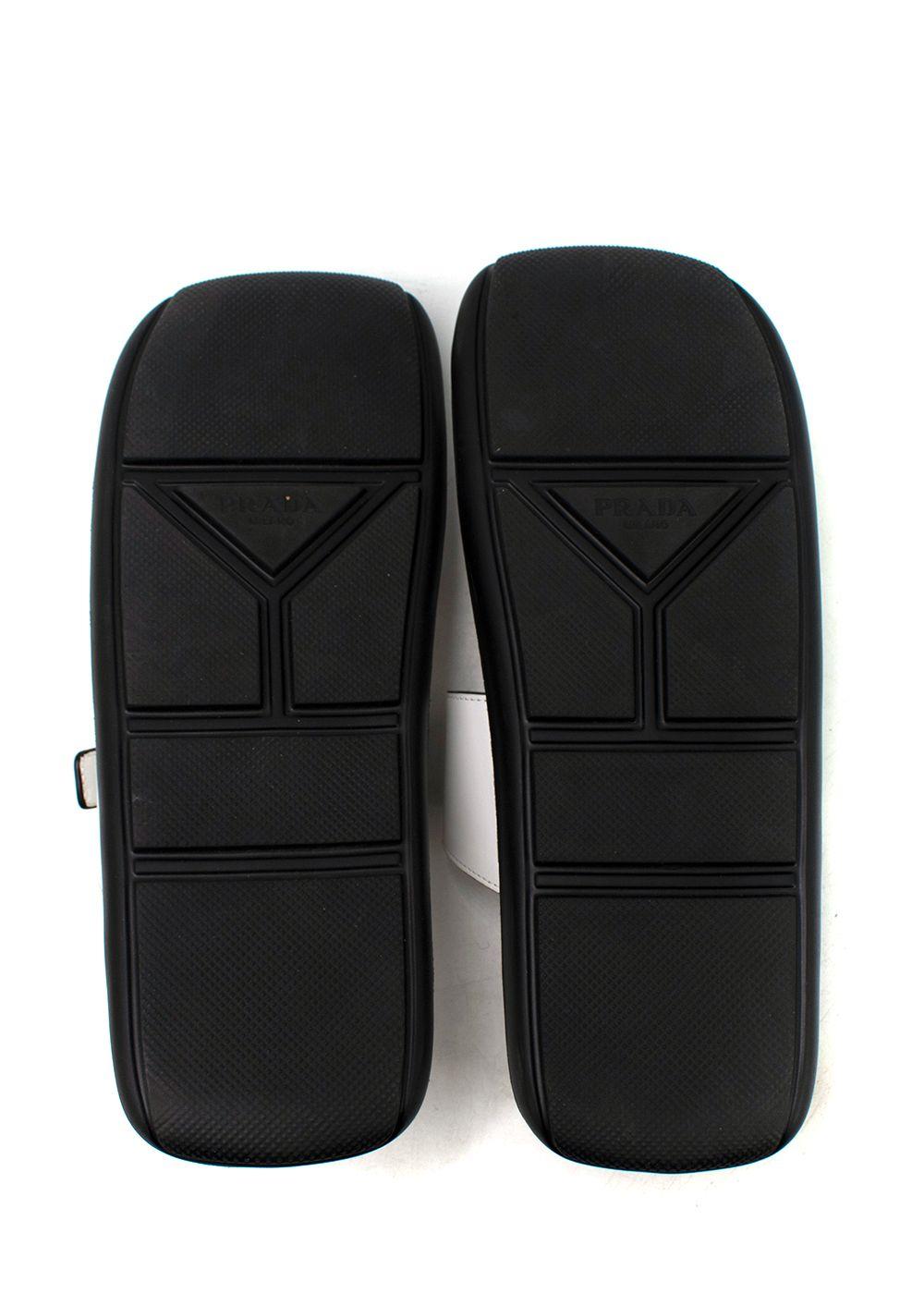 Prada White and Silver Leather Buckle Sandals