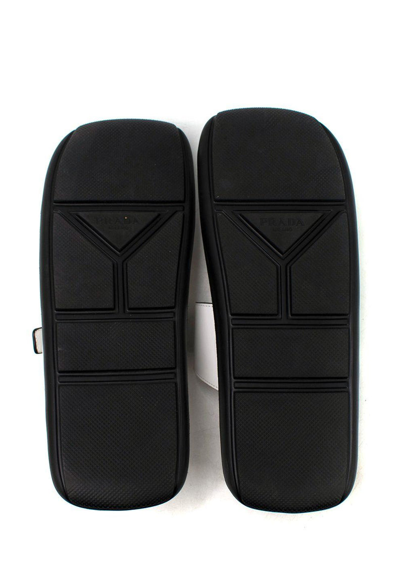 Prada White and Silver Leather Buckle Sandals