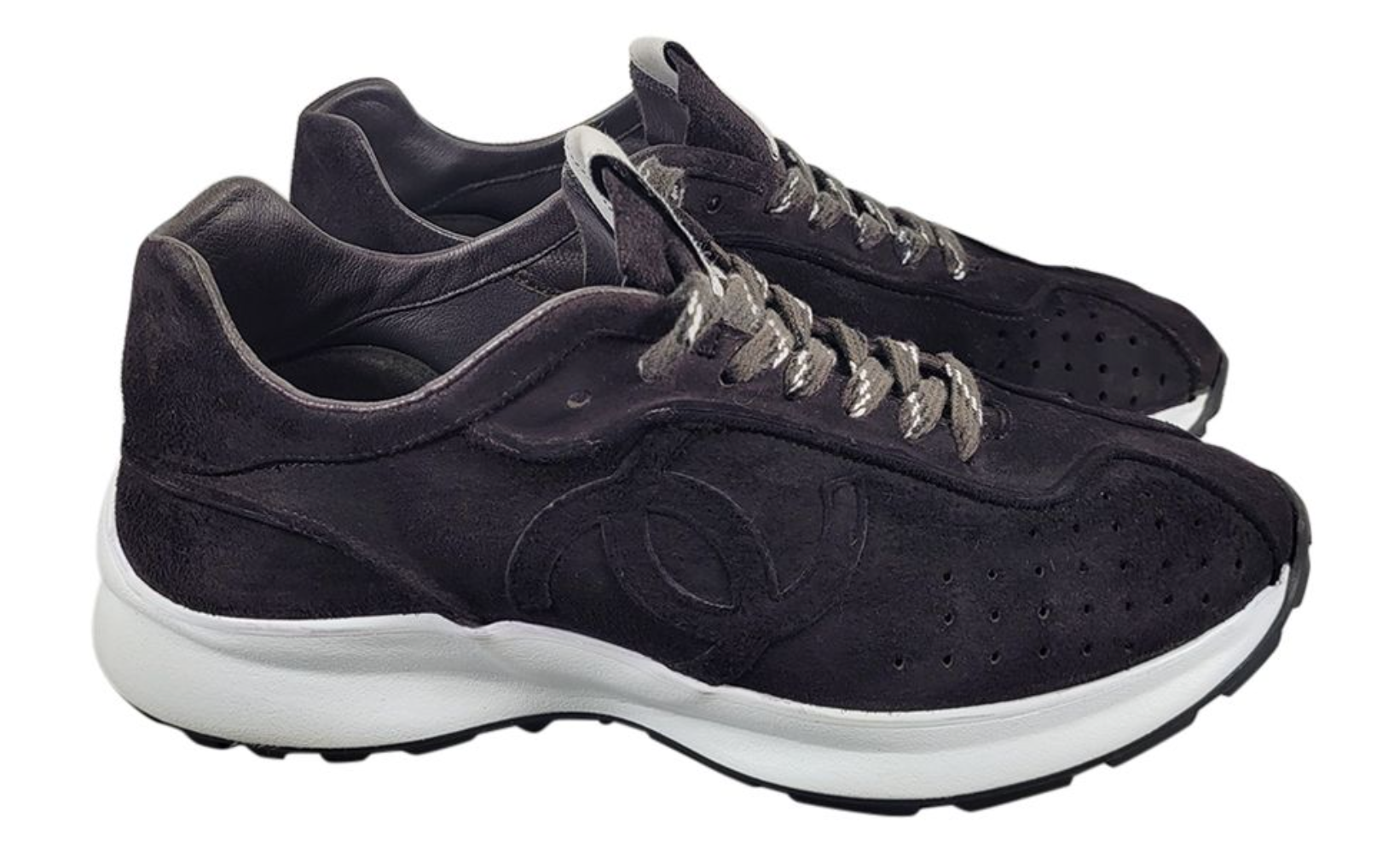 Chanel Black Suede Low Top Logo Sneakers