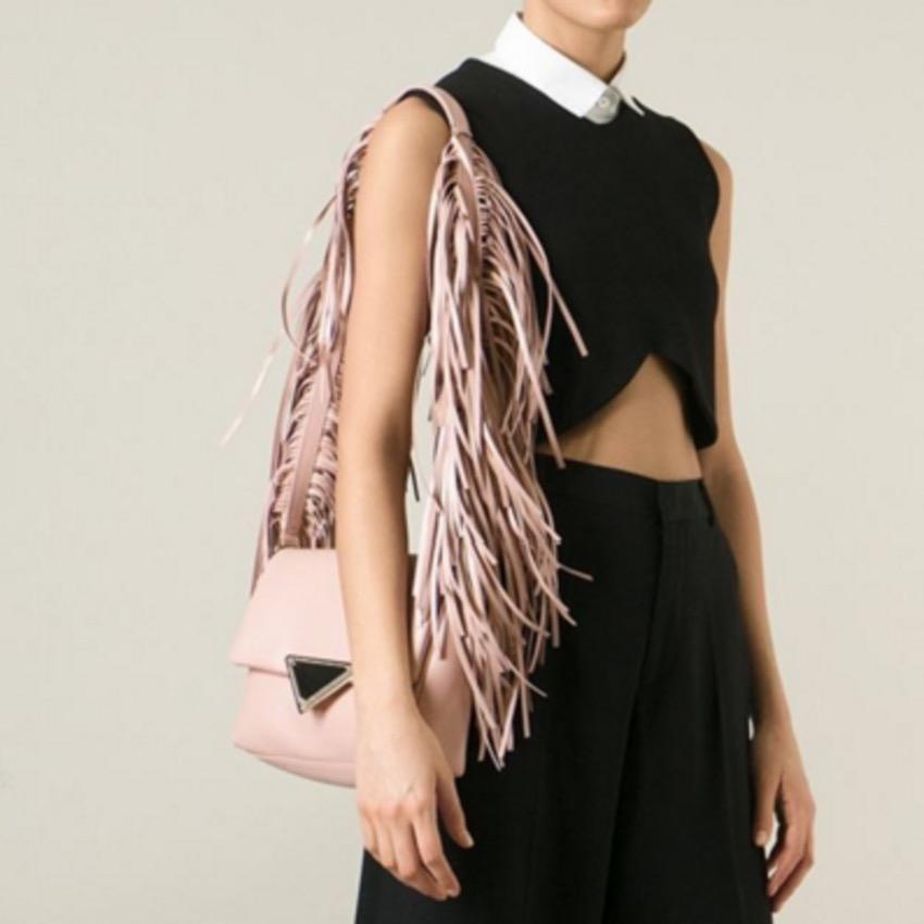 Sara Battaglia Fringe Pink Powder Blush Bag