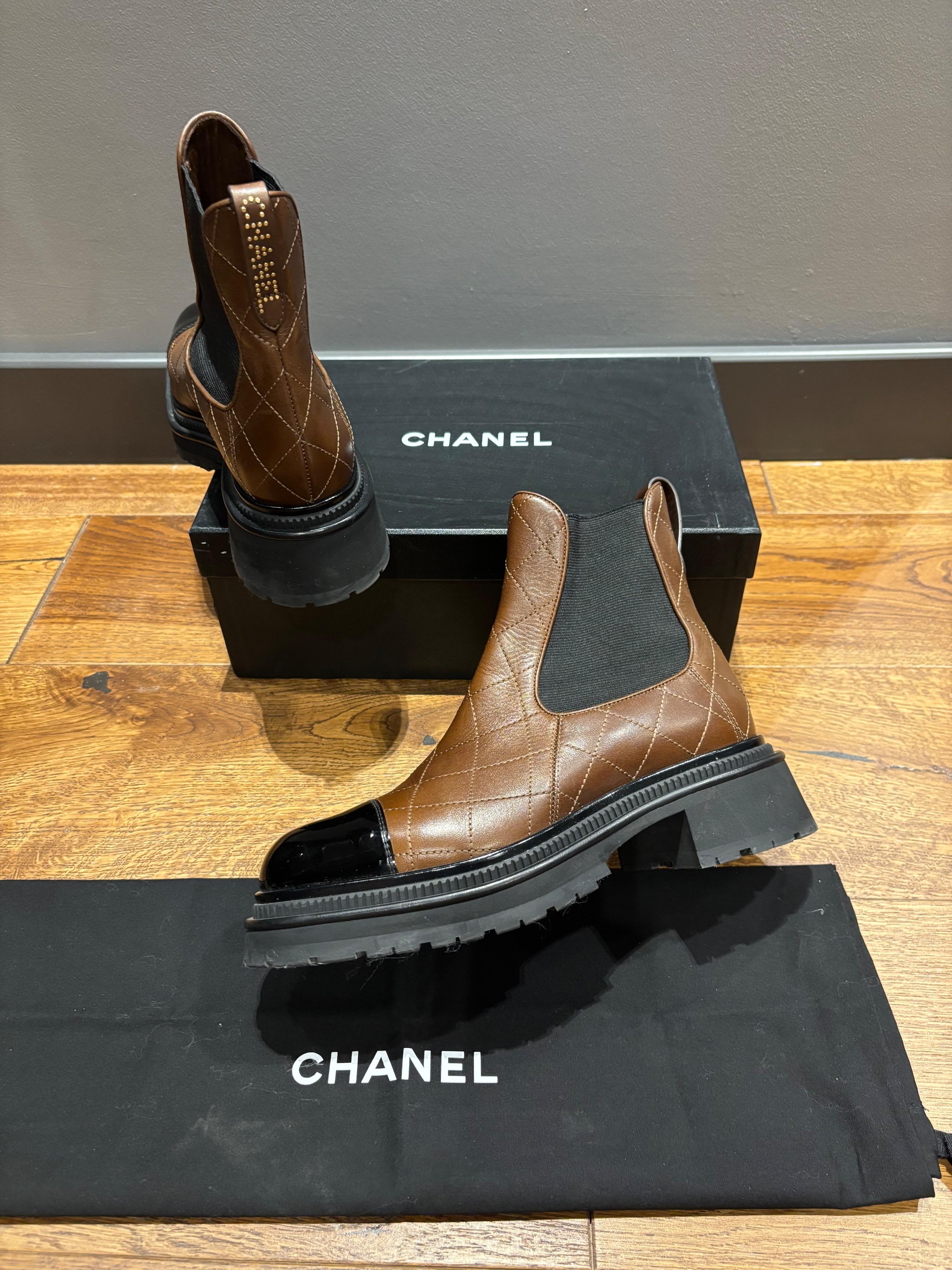 Chanel Tan Quilted Ankle Boots