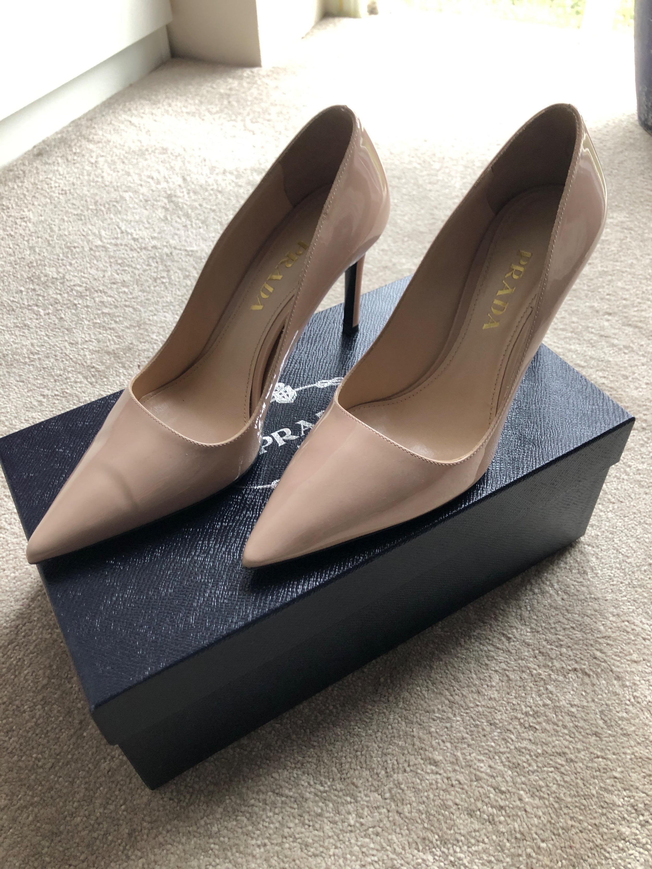 Prada Nude Patent Leather Stiletto Heels