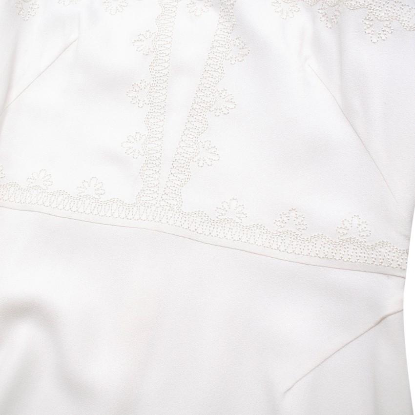 Vilshenko Embroidered Cream Crepe Midi Dress