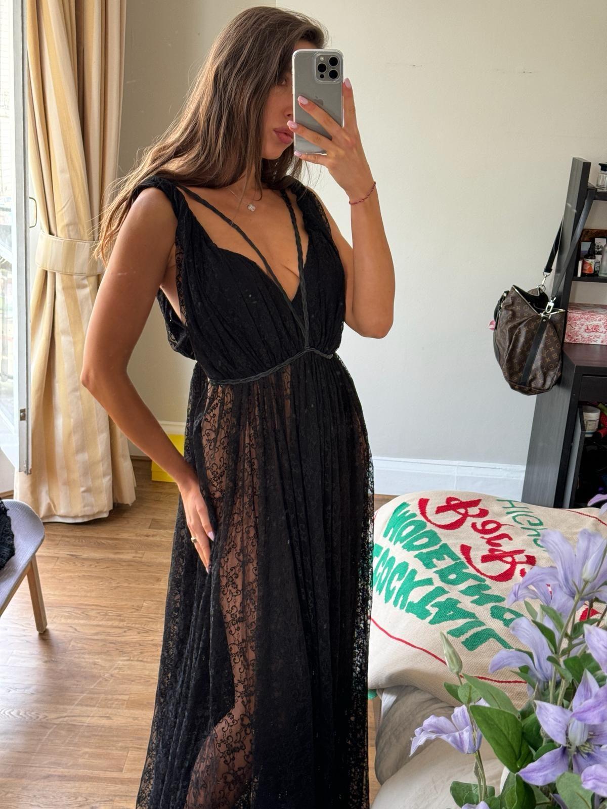 Black Sheer Lace Plunge Gown