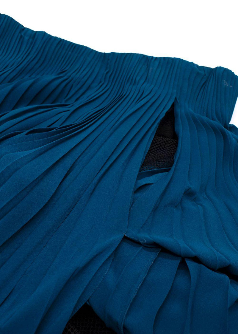 Christian Dior Teal Silk  And Black Lace Pleated Midi Skirt