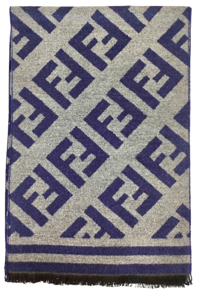 Fendi Grey and Blue Reversible Wool Scarf