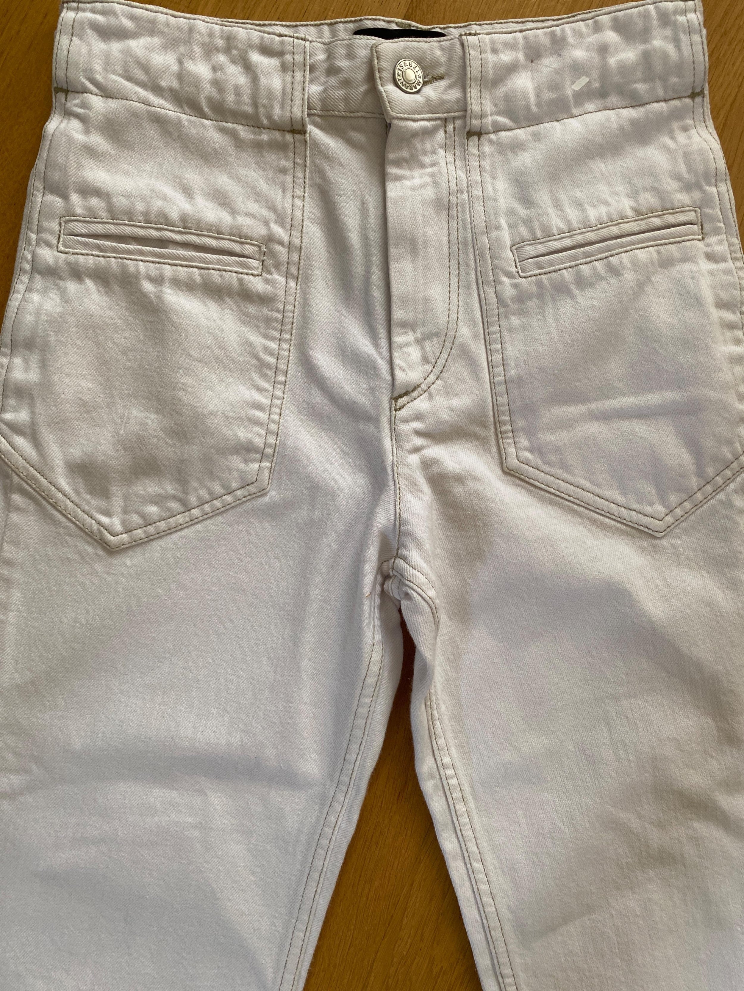 Contrast Stitch High Rise White Jeans