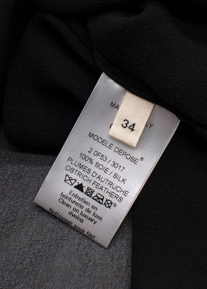 Celine Black Silk Tank Top with Ostrich Feather Trim Sheer Top