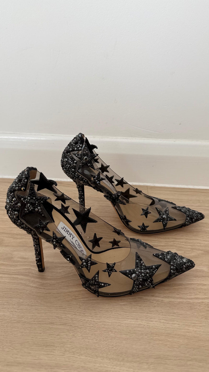 Jimmy Choo Embellished Plexi Heels