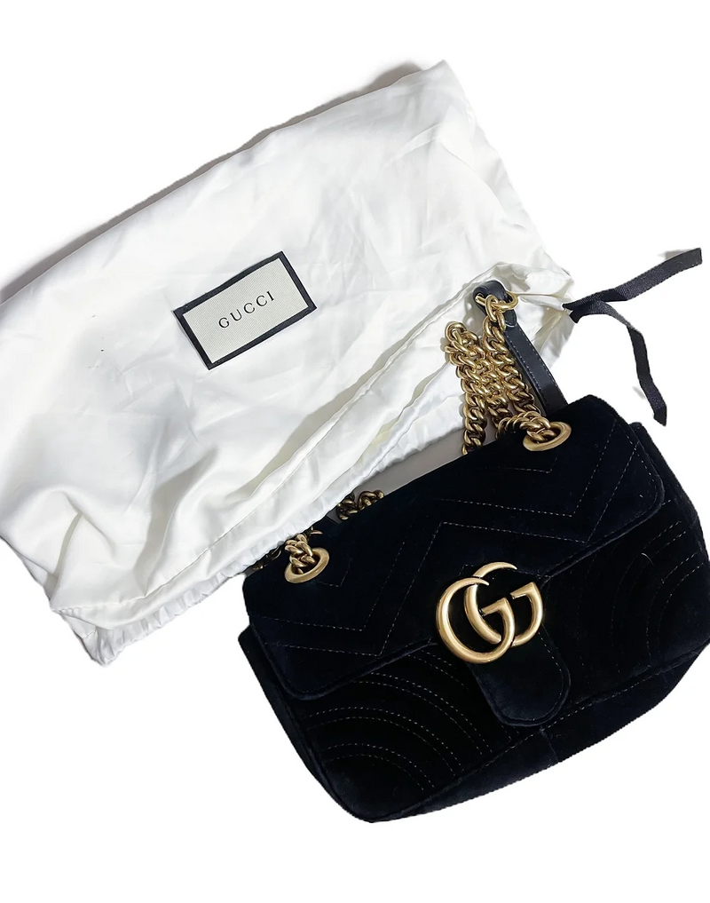 Gucci Black Velvet Marmont Chain Flap Bag