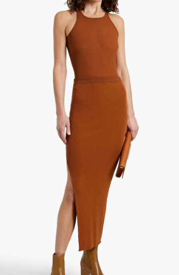 Rick Owen Ziggy Ribbed Wool-Blend Midi Skirt