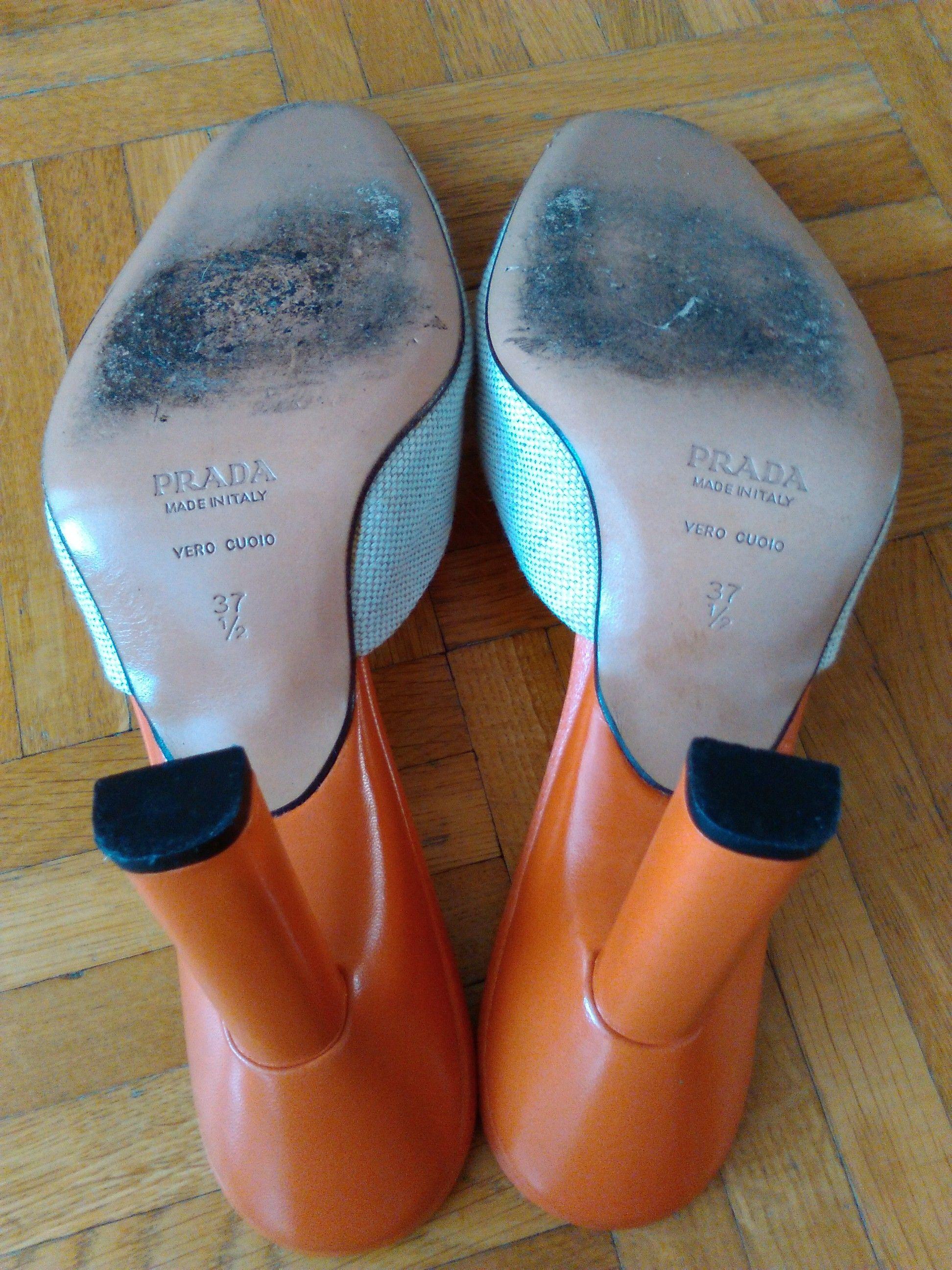 Prada Sabot linen and leather mules