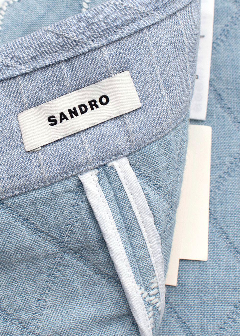 Sandro Blue Jean Quilted Zip Front Mini Skirt