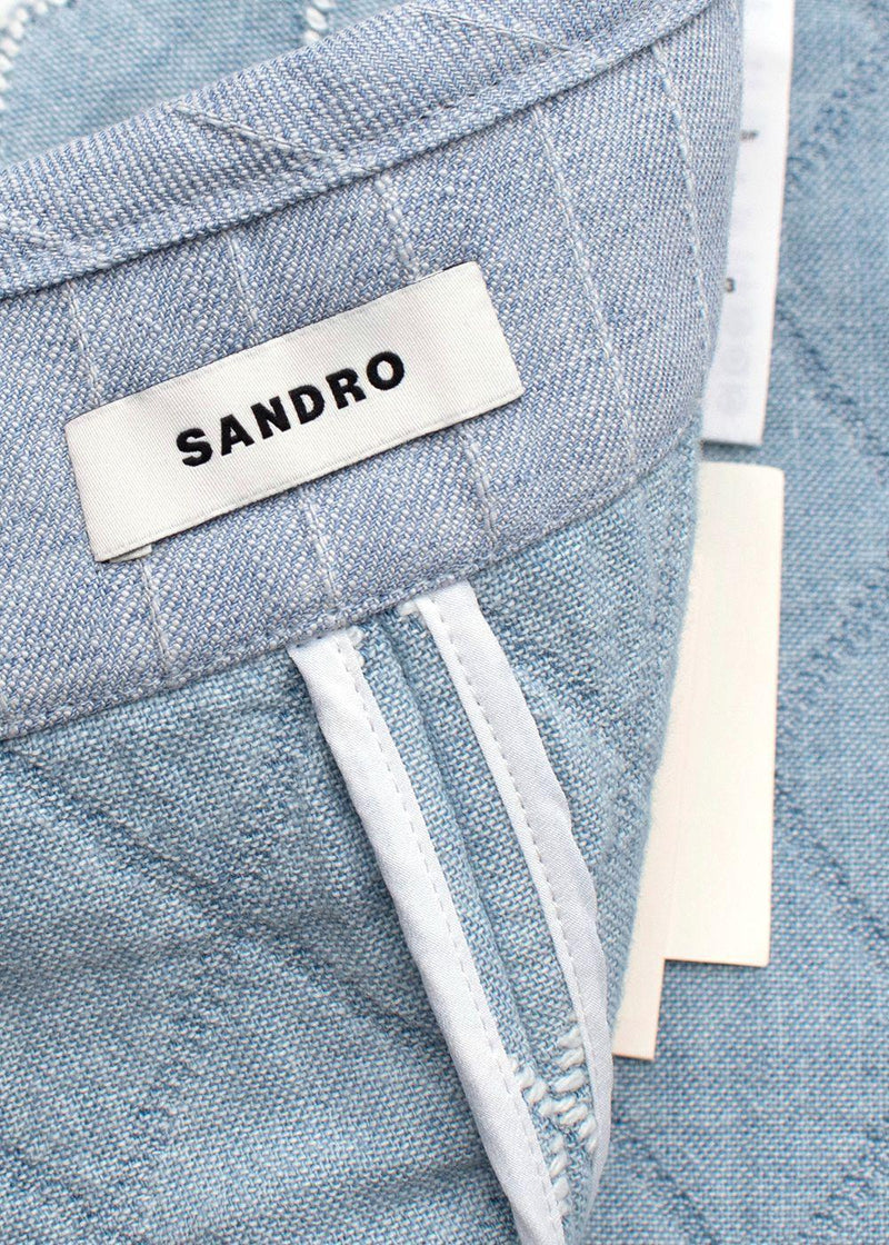 Sandro Blue Jean Quilted Zip Front Mini Skirt