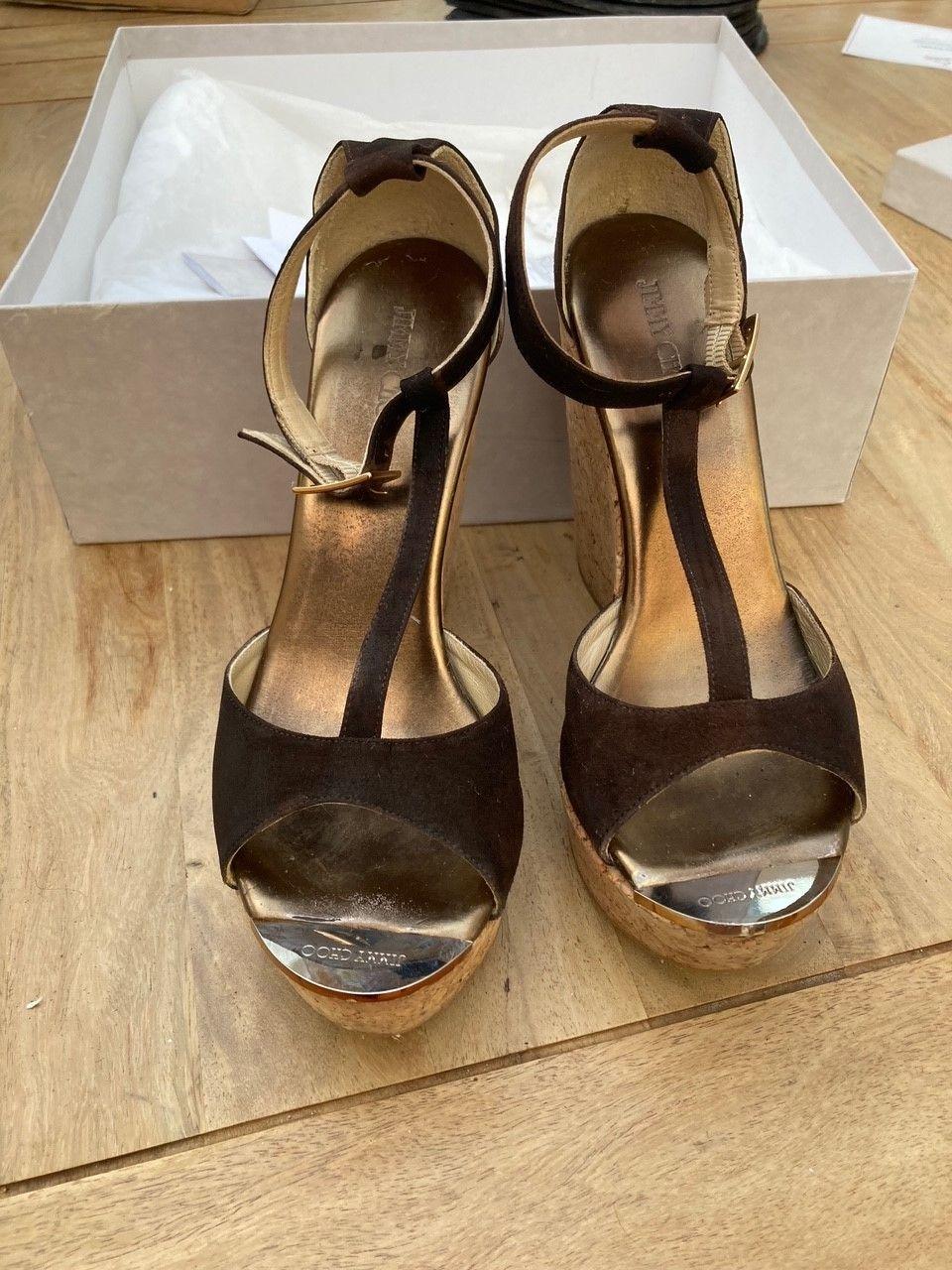 Brown suede & cork wedge heeled sandals