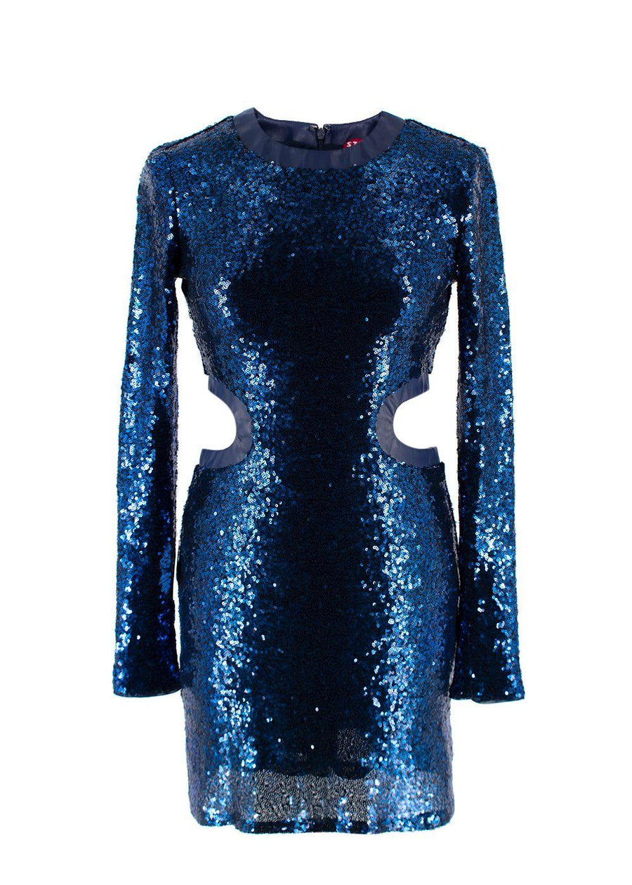 Staud Cobalt Sequin Long Sleeve Mini Dolce Dress