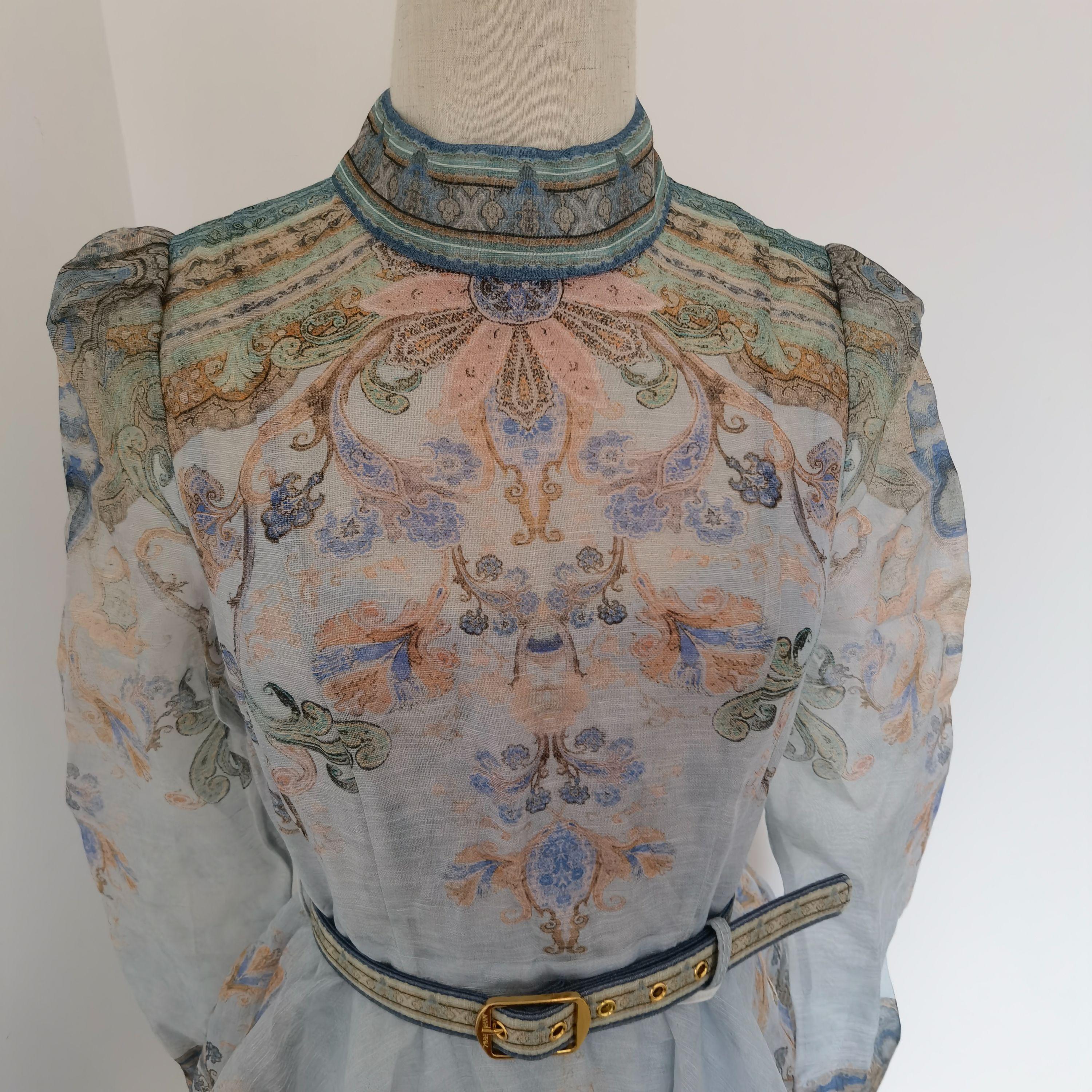 Paisley Linen And Organza Dress