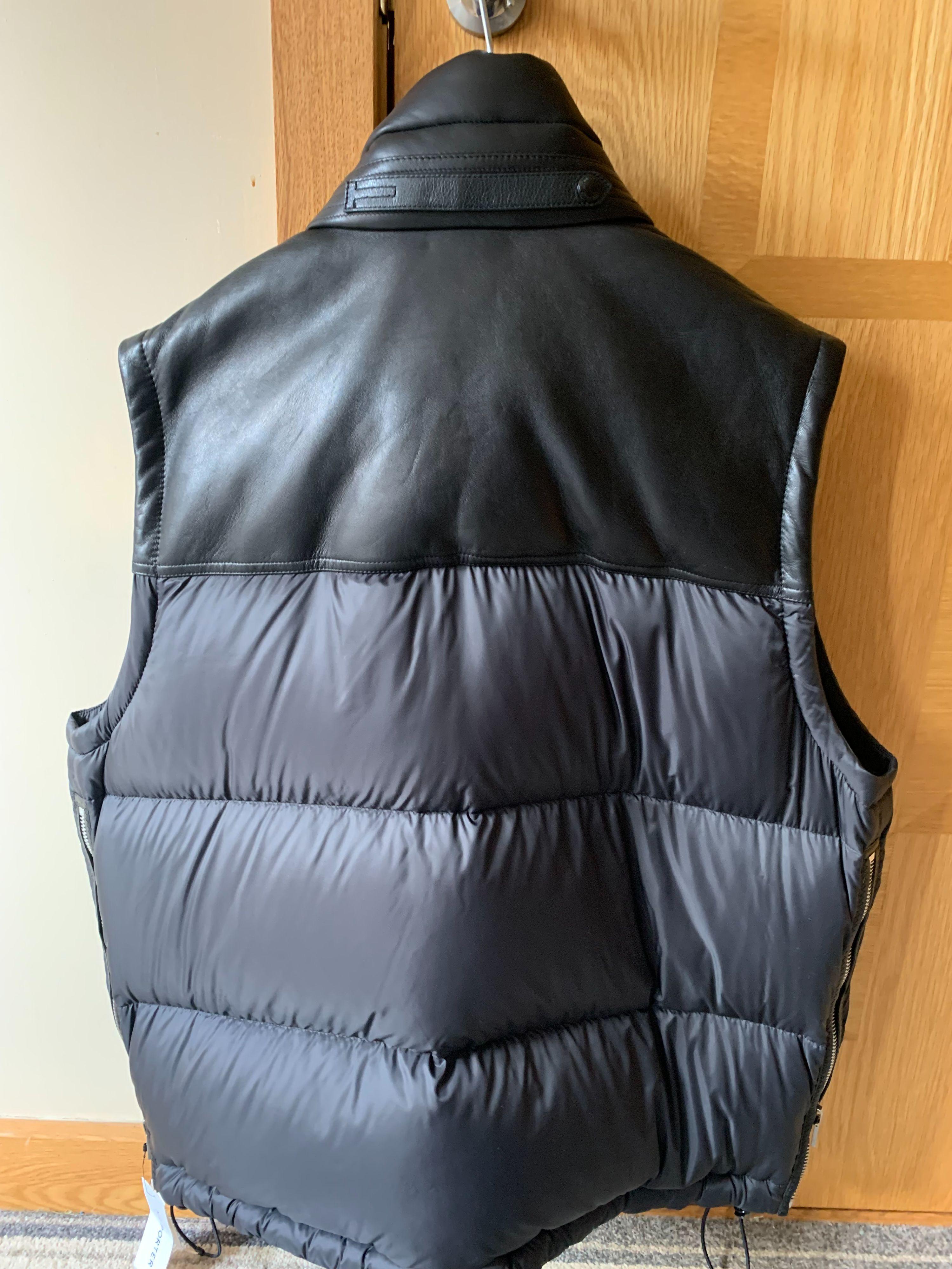black nylon & leather down filled gilet