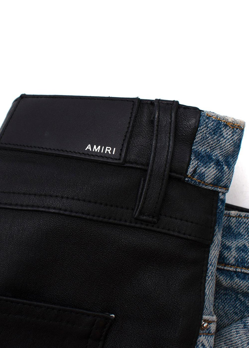 Combo Black Leather & Distressed Denim Jeans