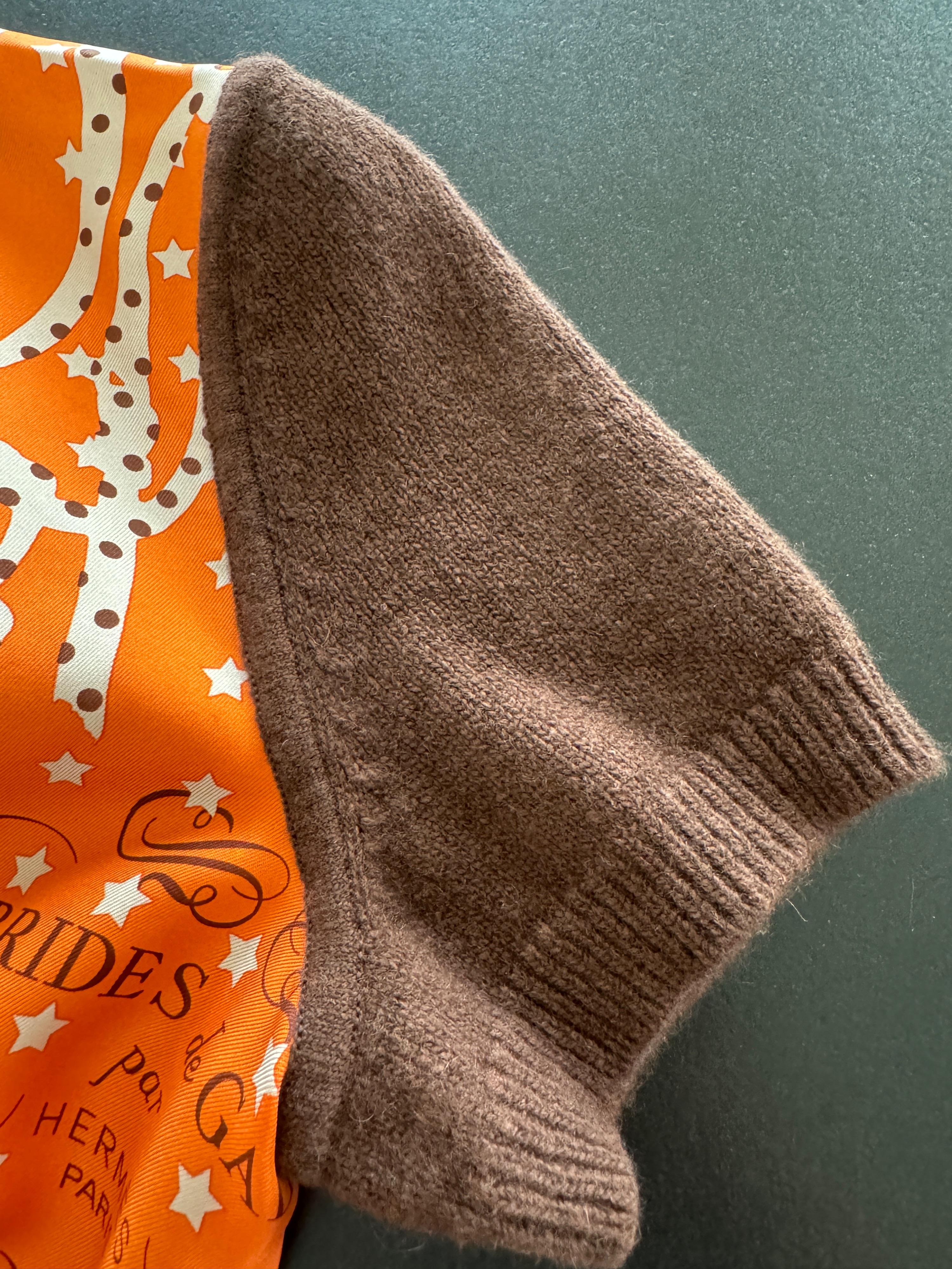 Hermes Orange and Brown Silk Blend Short Sleeve Twillaine Top