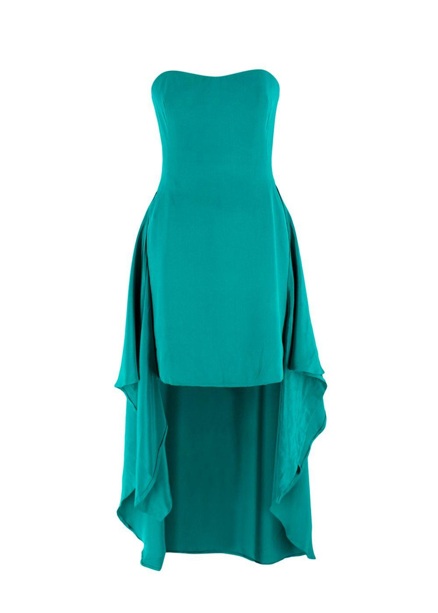 Bruce Oldfield Green Bandeau Asymmetric Silk Dress