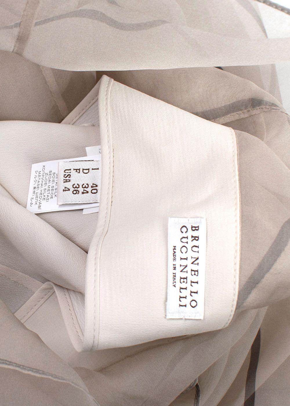 Brunello Cucinelli Grey Silk Tiered Midi Skirt