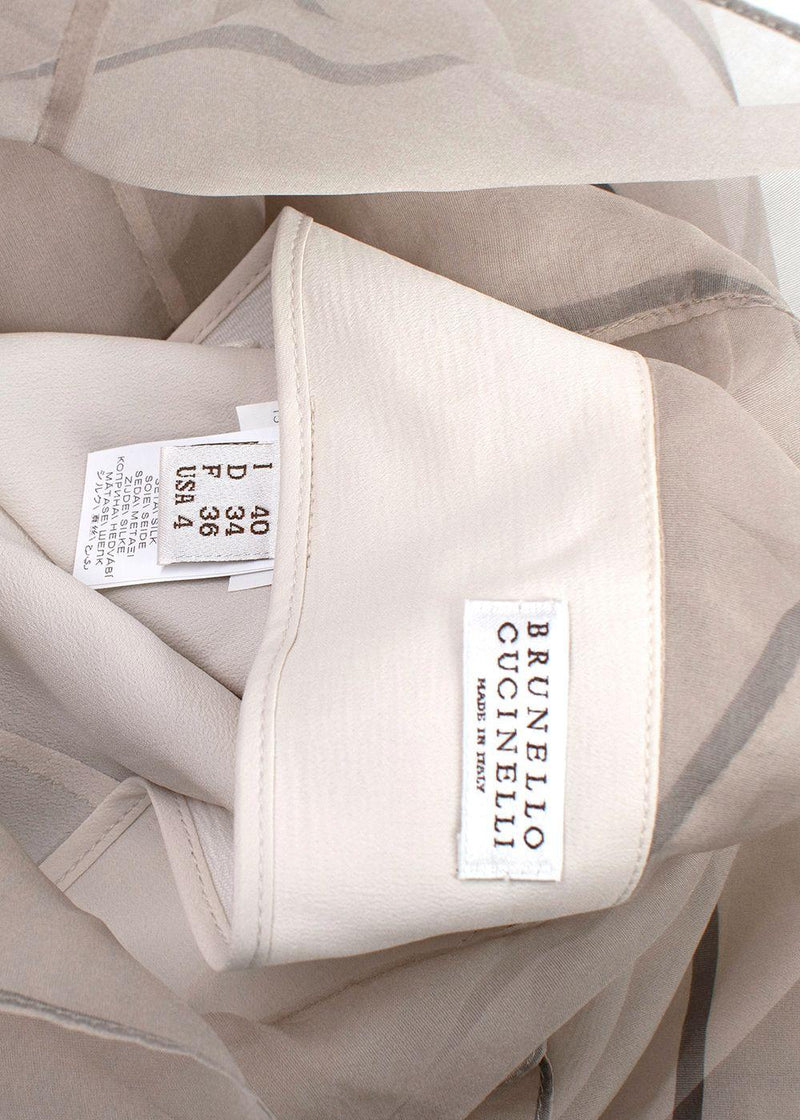 Brunello Cucinelli Grey Silk Tiered Midi Skirt
