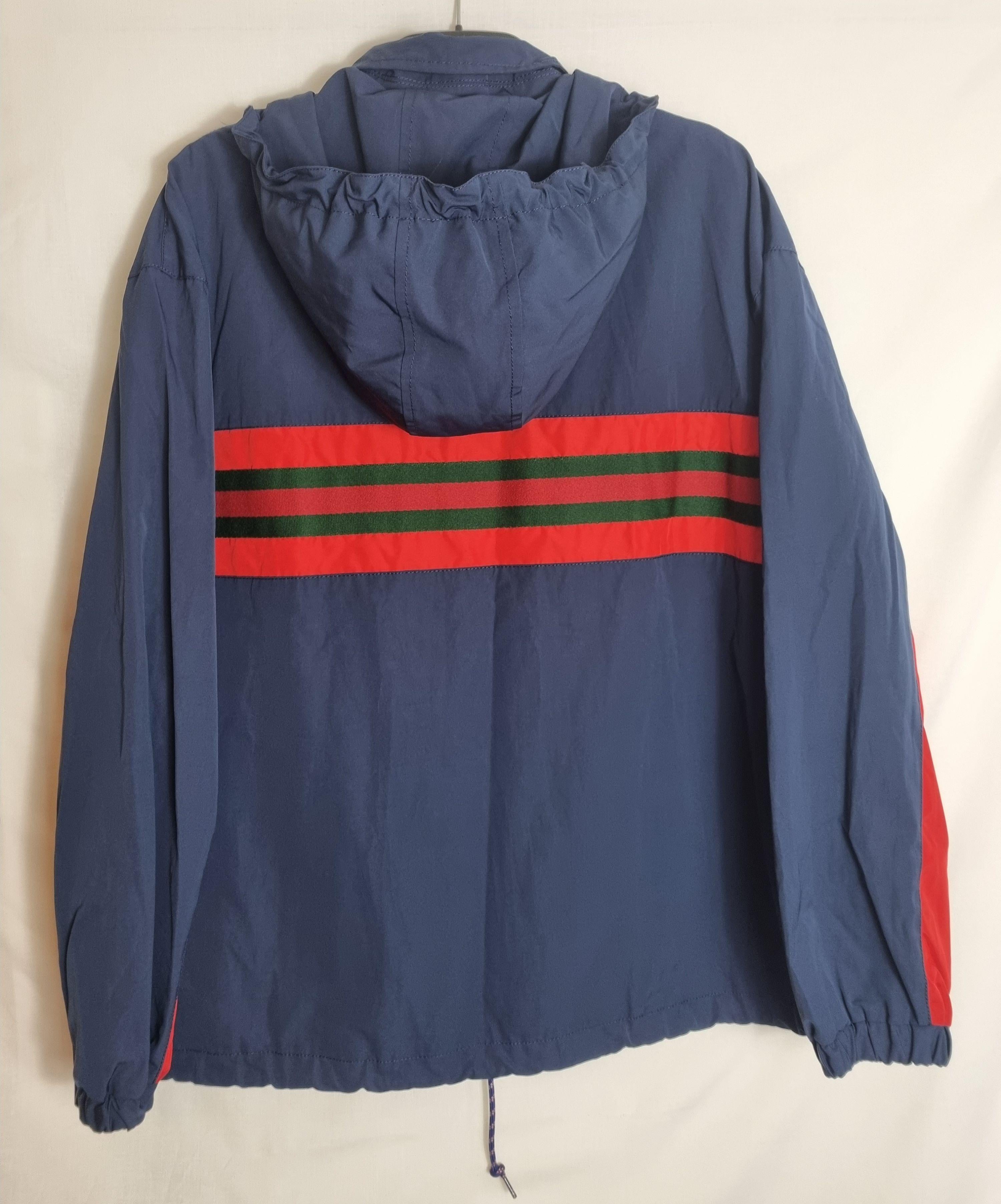 Navy cotton-blend web striped windbreaker jacket